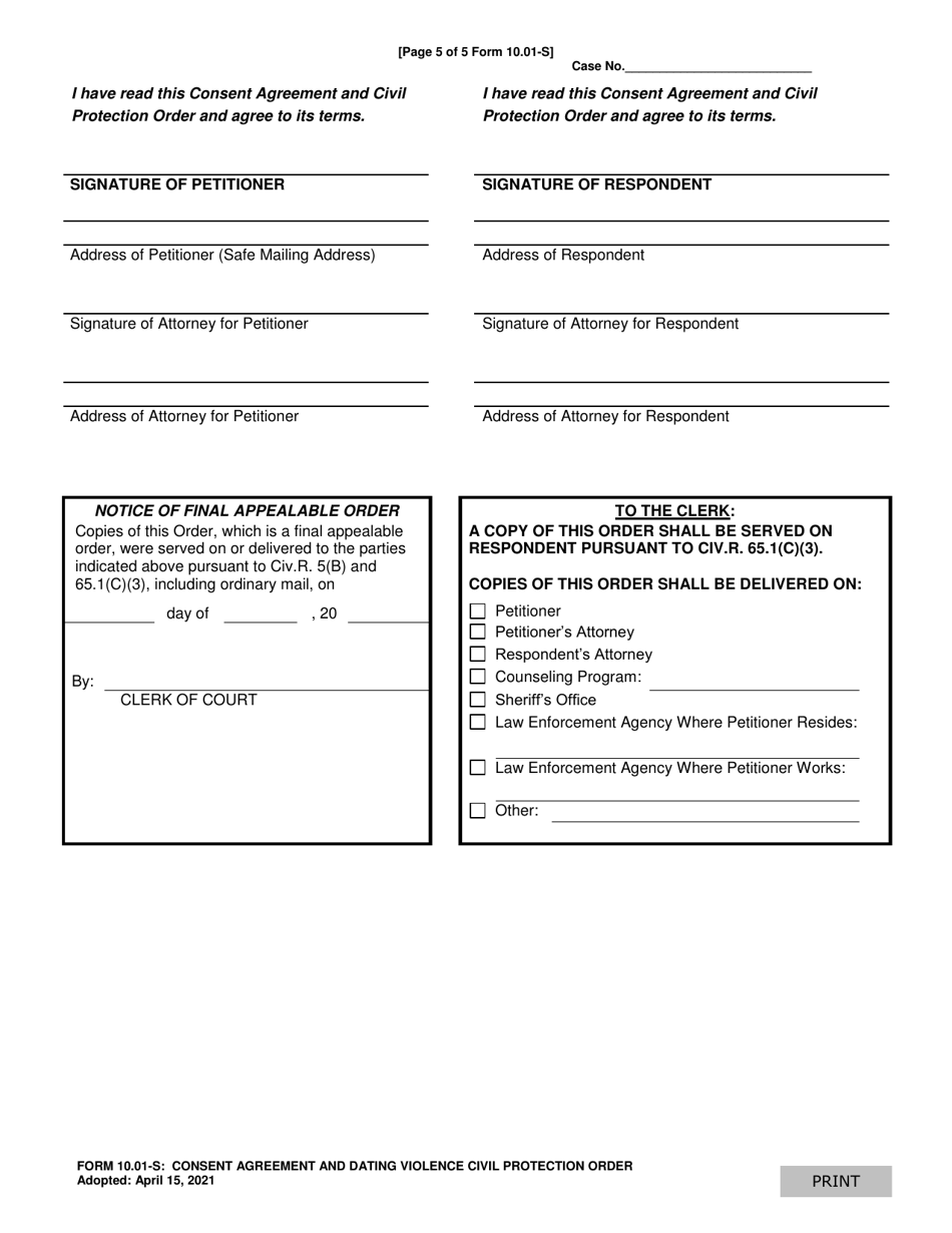 Form 10.01-S Consent Agreement and Dating Violence Civil Protection Order - Ohio, Page 5