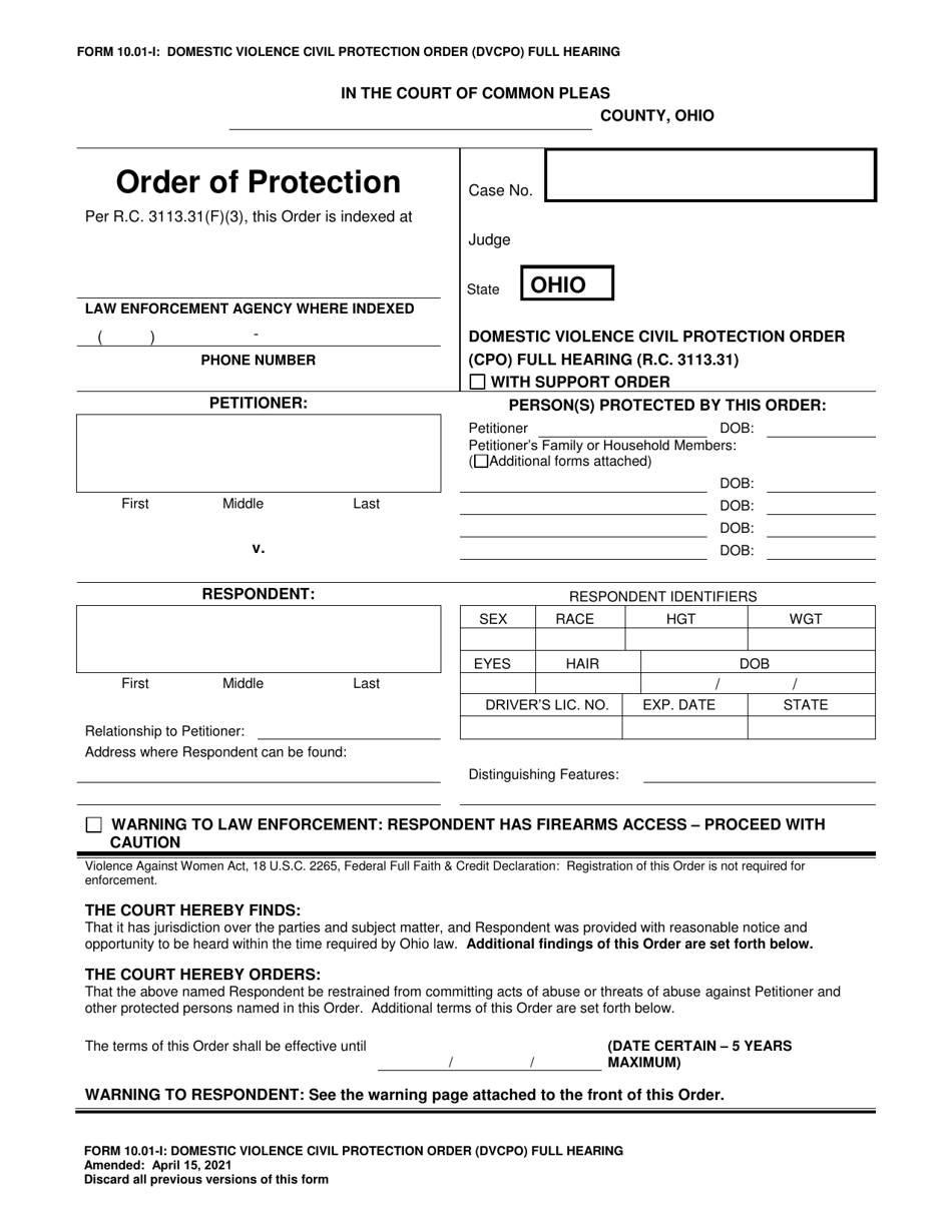 Form 10.01-I Domestic Violence Civil Protection Order (Dvcpo) Full Hearing - Ohio, Page 1