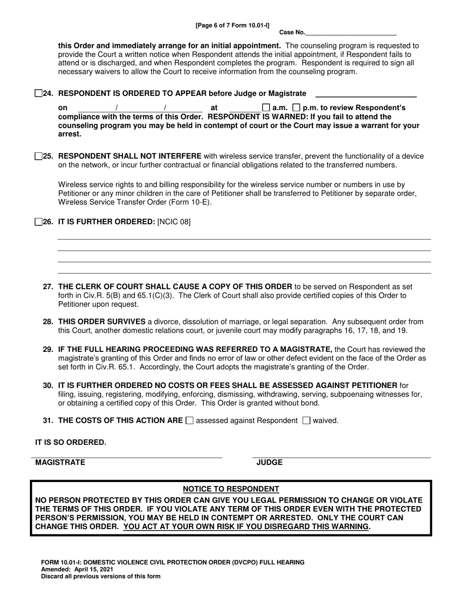 Form 10.01-I Domestic Violence Civil Protection Order (Dvcpo) Full Hearing - Ohio, Page 6