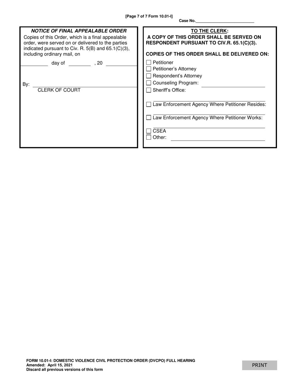 Form 10.01-I Domestic Violence Civil Protection Order (Dvcpo) Full Hearing - Ohio, Page 7