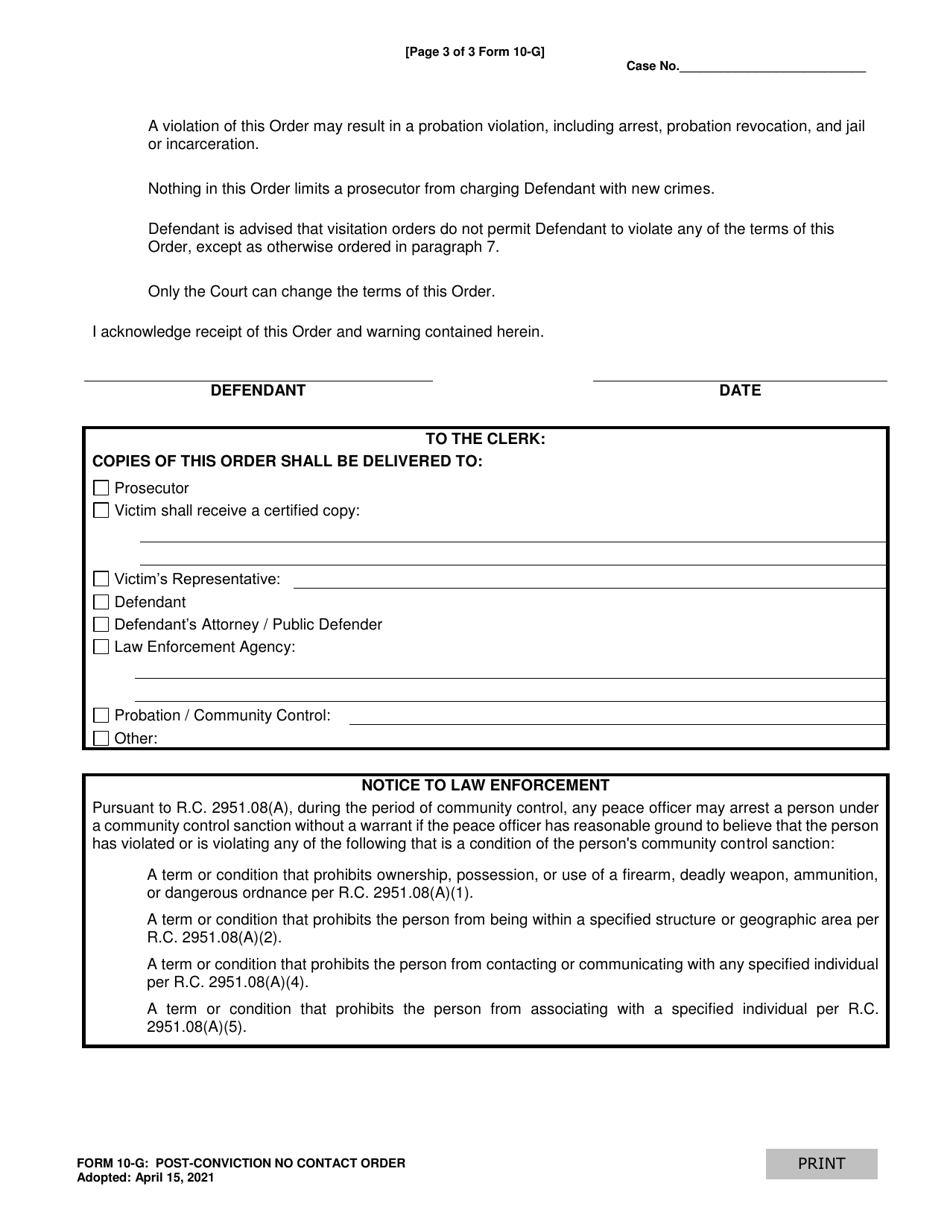 Form 10-G Post-conviction No Contact Order - Ohio, Page 3