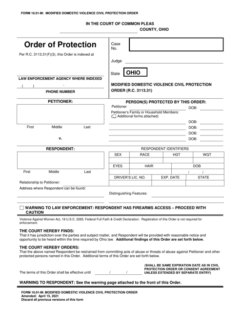 Form 10.01-M Modified Domestic Violence Civil Protection Order - Ohio