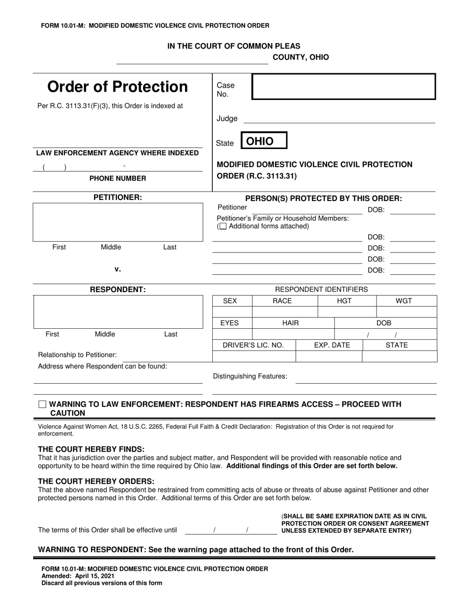 Form 10.01-M Modified Domestic Violence Civil Protection Order - Ohio, Page 1