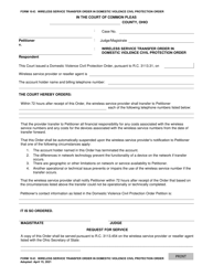Form 10-E &quot;Wireless Service Transfer Order in Domestic Violence Civil Protection Order&quot; - Ohio
