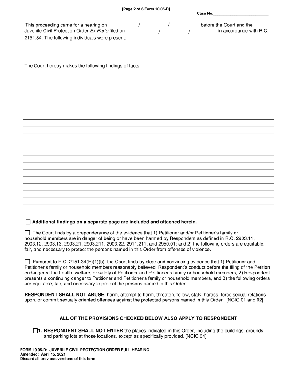 Form 10.05-D - Fill Out, Sign Online and Download Fillable PDF, Ohio ...