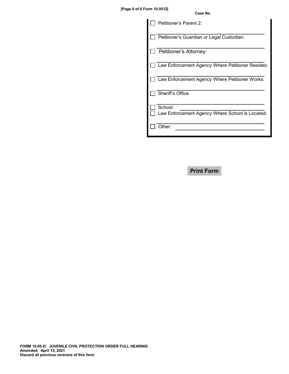 Form 10.05-D Juvenile Civil Protection Order Full Hearing - Ohio, Page 6