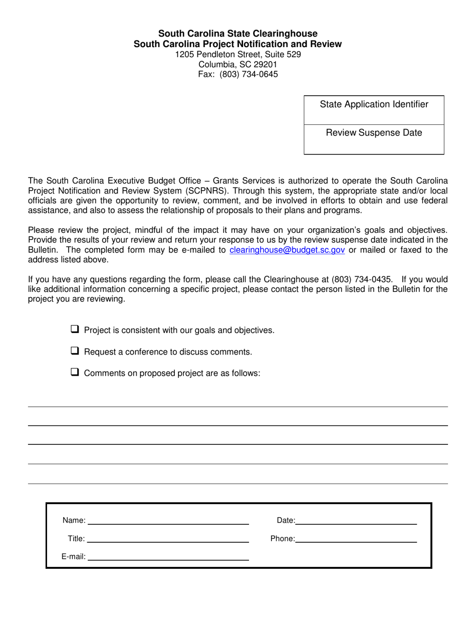 Scpnrs Review Comment Form - South Carolina, Page 1
