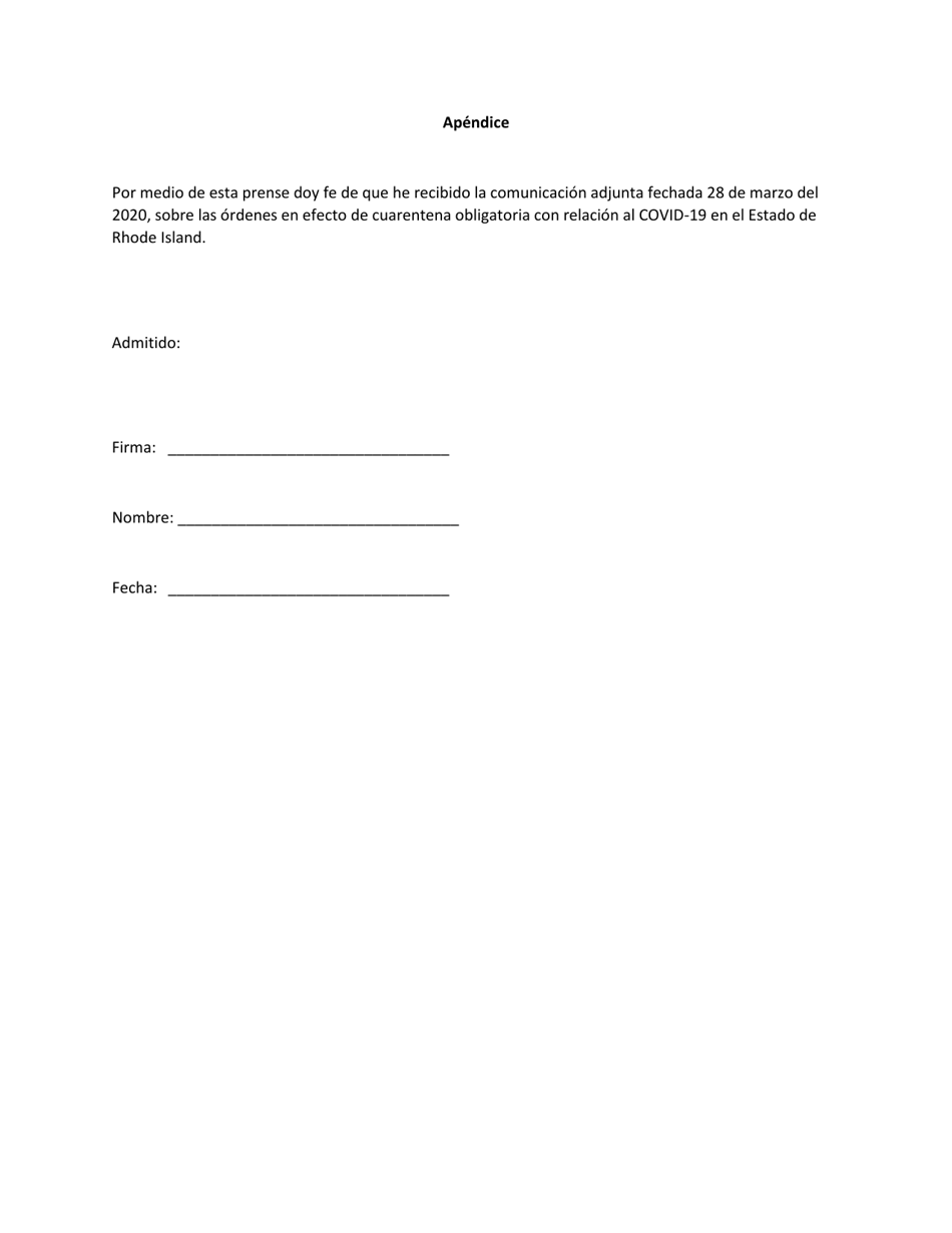 Addendum for Renter / Tenant / Lessee / Purchaser - Rhode Island (Spanish), Page 1