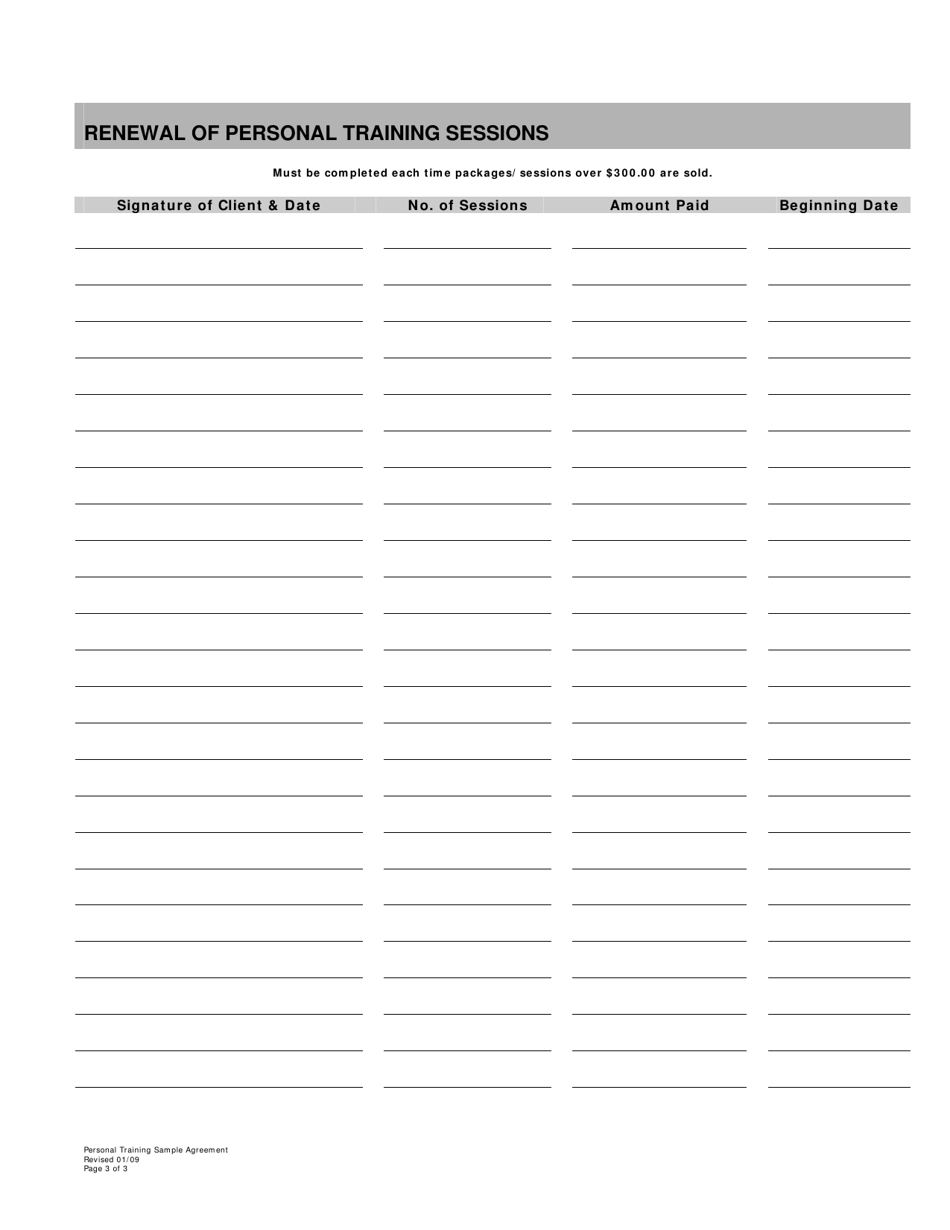 Sample Membership Agreement for Pre-paid Personal Training Contracts - South Carolina, Page 3