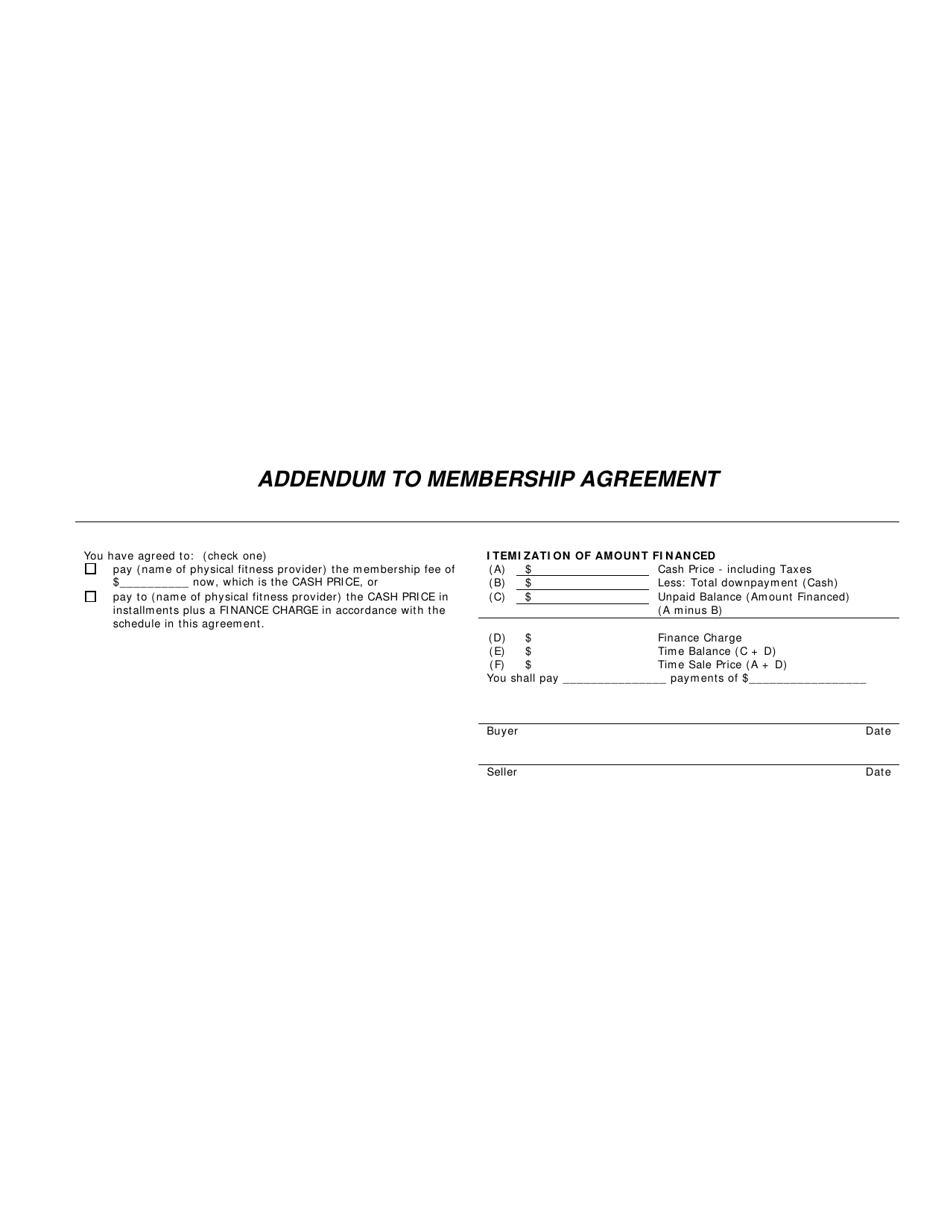 Addendum to Membership Agreement - Time-Price Differential Disclosure - South Carolina, Page 1