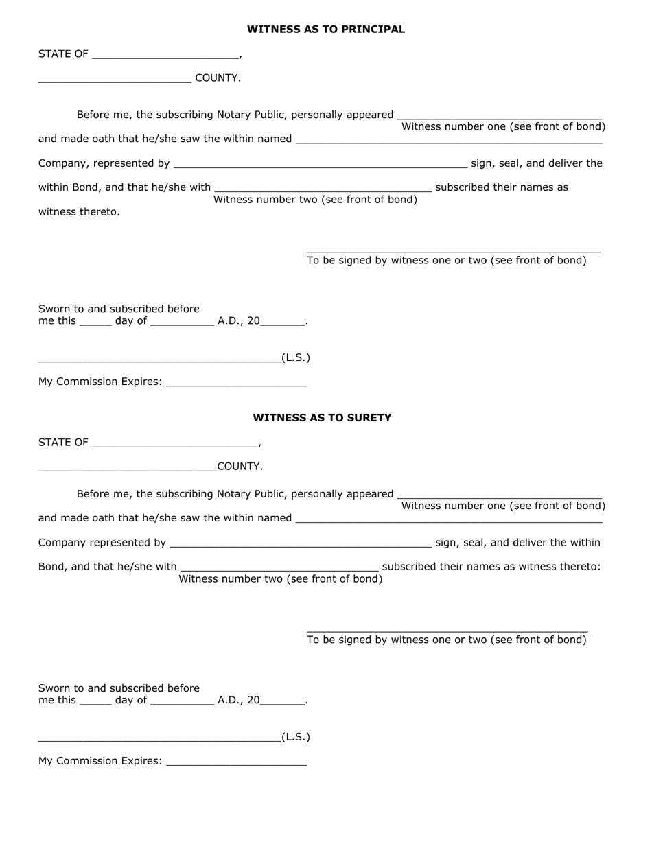 Witness as to Principal  Witness as to Surety - South Carolina, Page 1