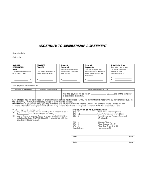 Addendum to Membership Agreement - Truth in Lending Disclosure - South Carolina Download Pdf