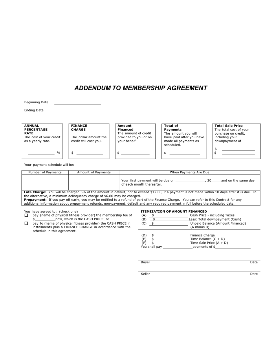 Addendum to Membership Agreement - Truth in Lending Disclosure - South Carolina, Page 1