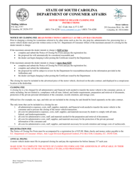 Document preview: Motor Vehicle Dealer Notice of Closing Fee - South Carolina