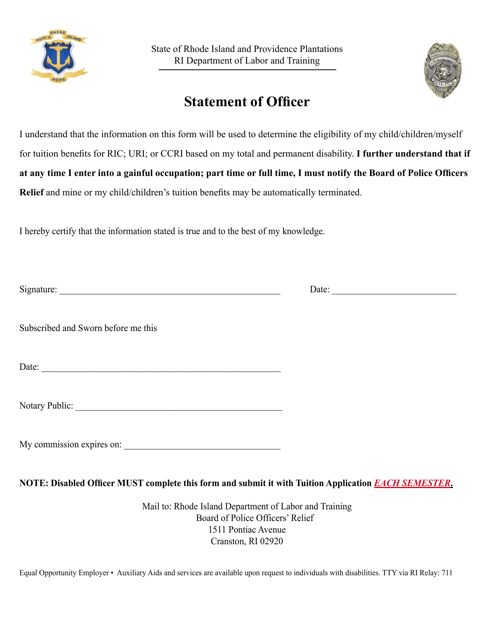 Statement of Officer - Rhode Island Download Pdf