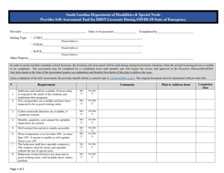 Document preview: Provider Self-assessment Tool for Ddsn Licensure During Covid-19 State of Emergency - South Carolina