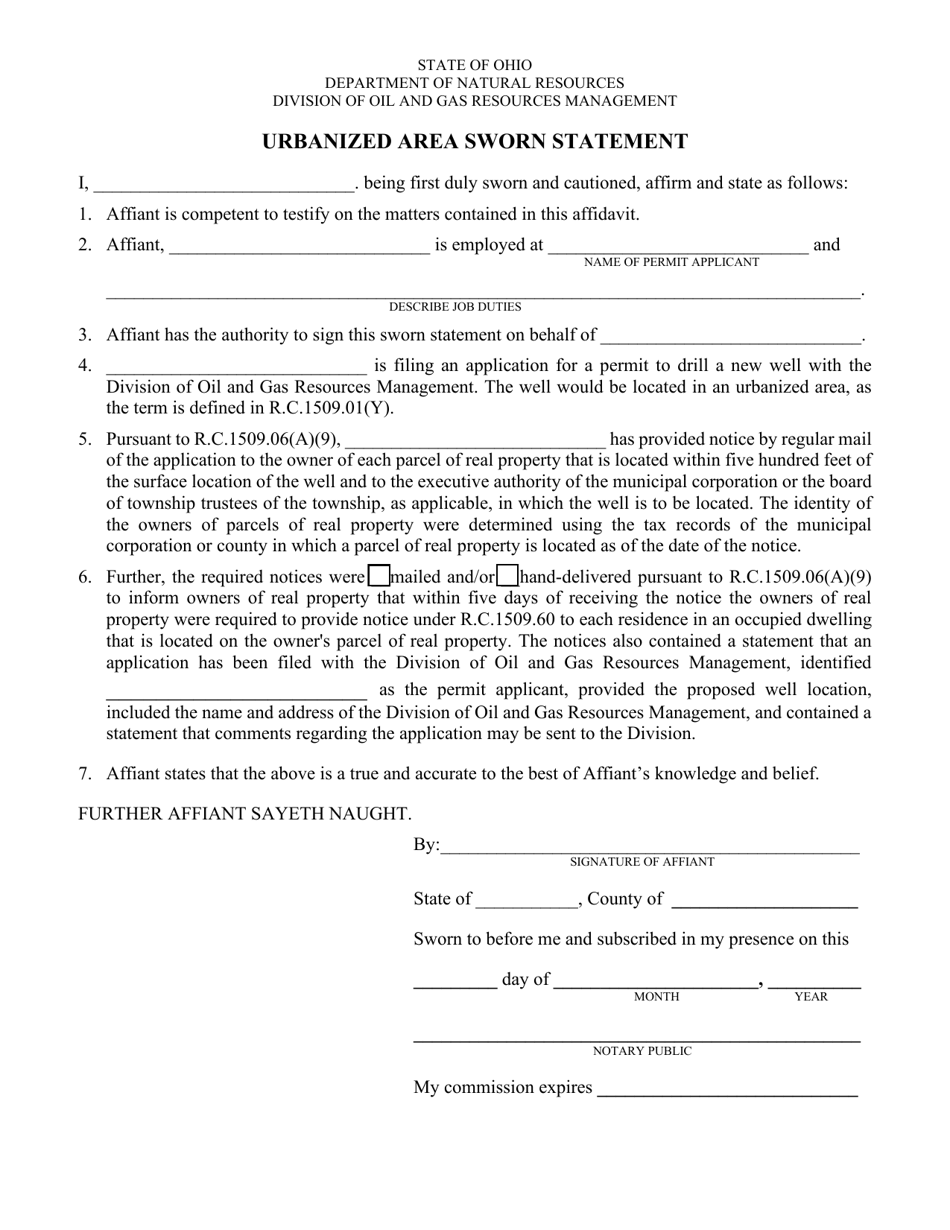 Urbanized Area Sworn Statement - Ohio, Page 1