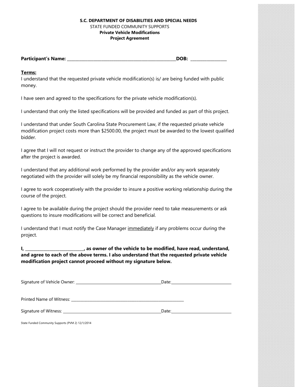 Form PVM2 Private Vehicle Modifications Project Agreement - South Carolina, Page 3