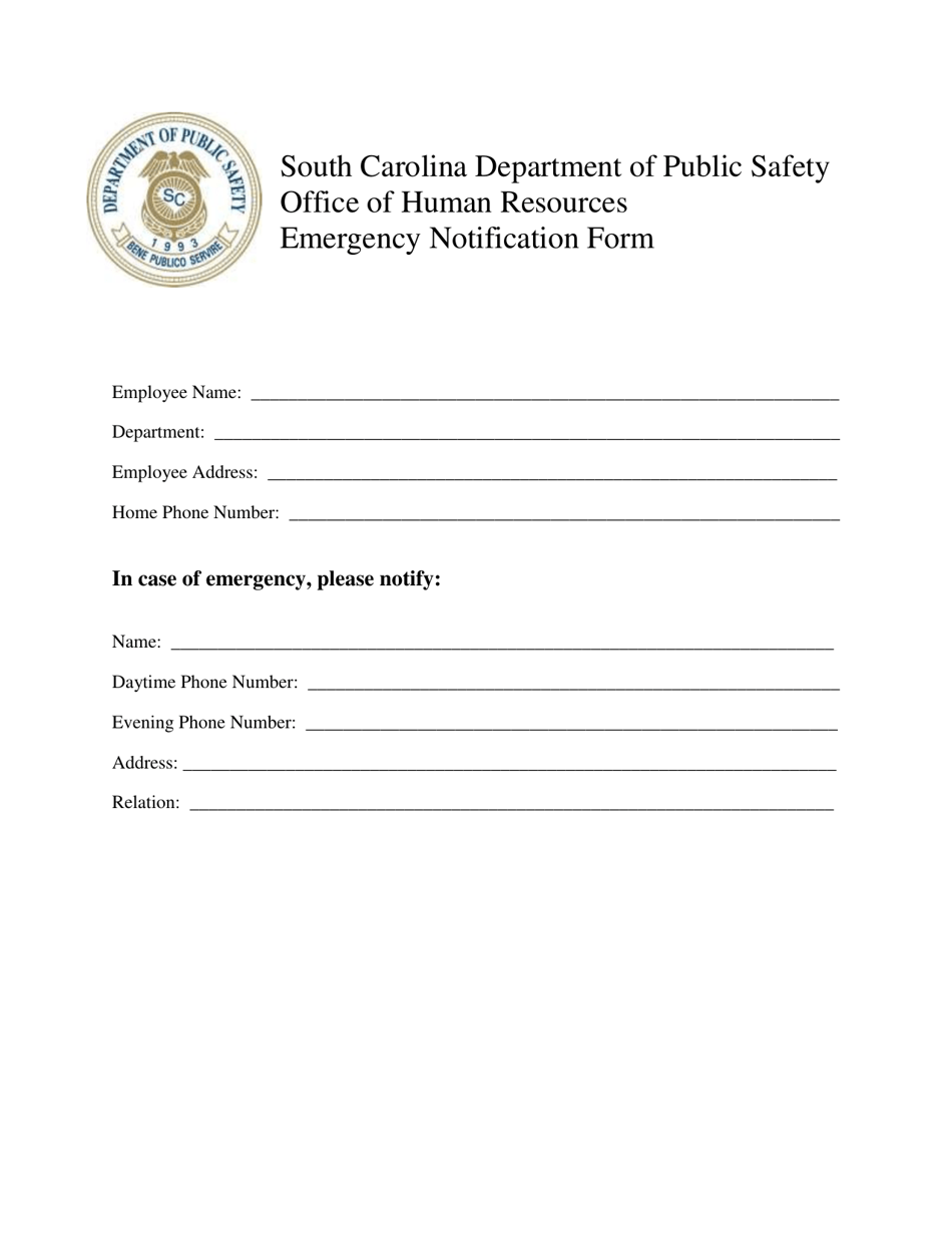 Emergency Notification Form - South Carolina, Page 1