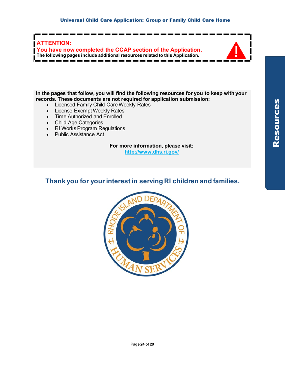Universal Child Care Application: Group or Family Child Care Home - Rhode Island, Page 24
