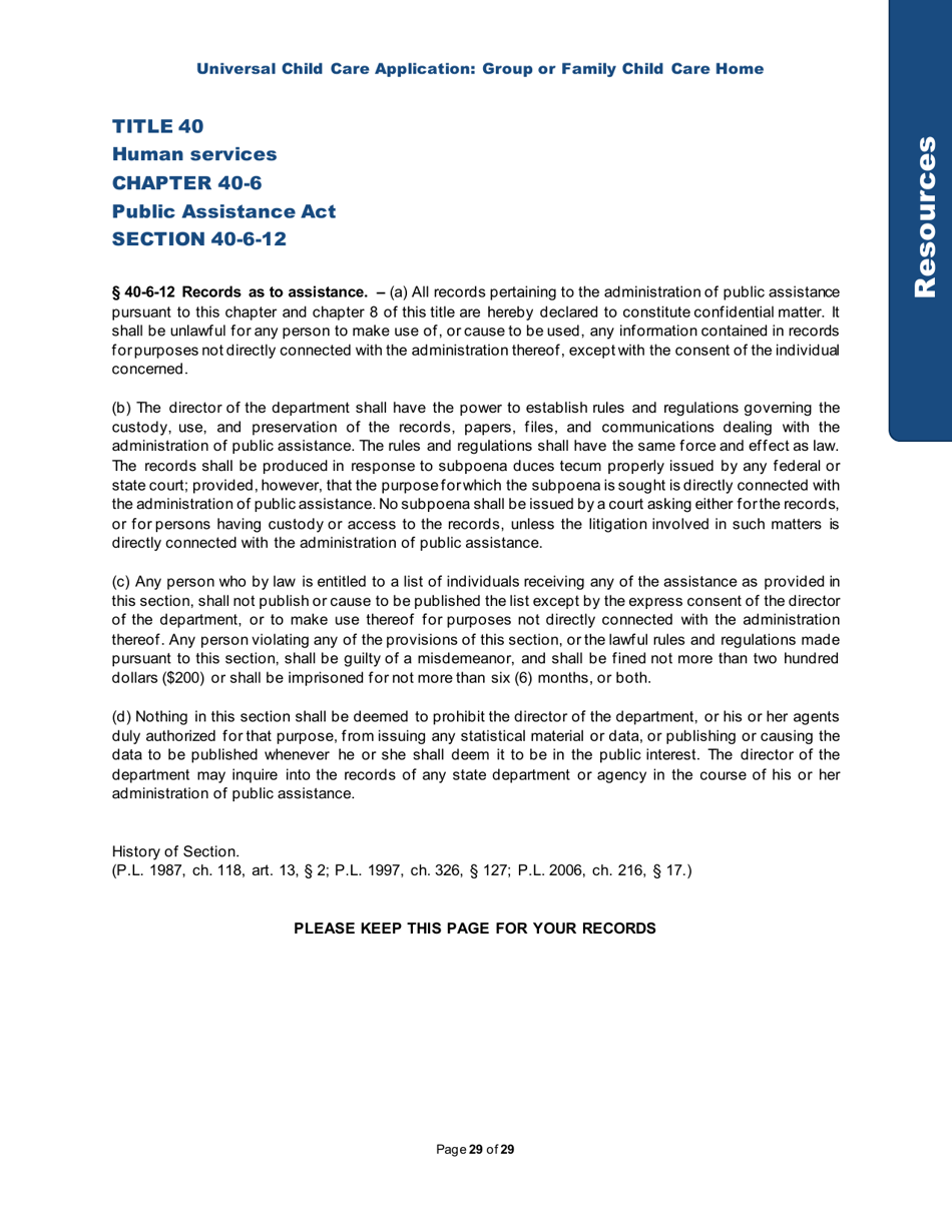 Universal Child Care Application: Group or Family Child Care Home - Rhode Island, Page 29