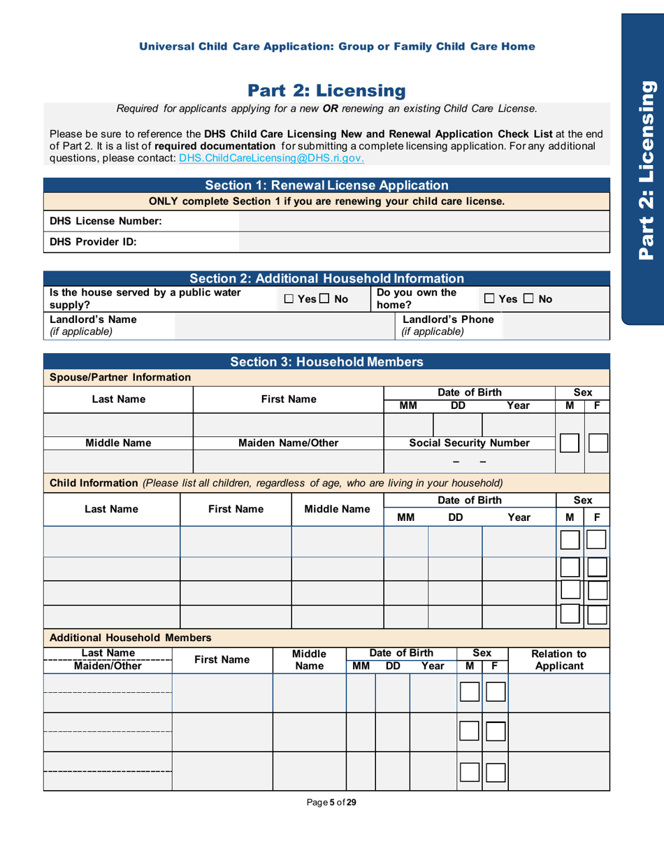 Universal Child Care Application: Group or Family Child Care Home - Rhode Island, Page 5