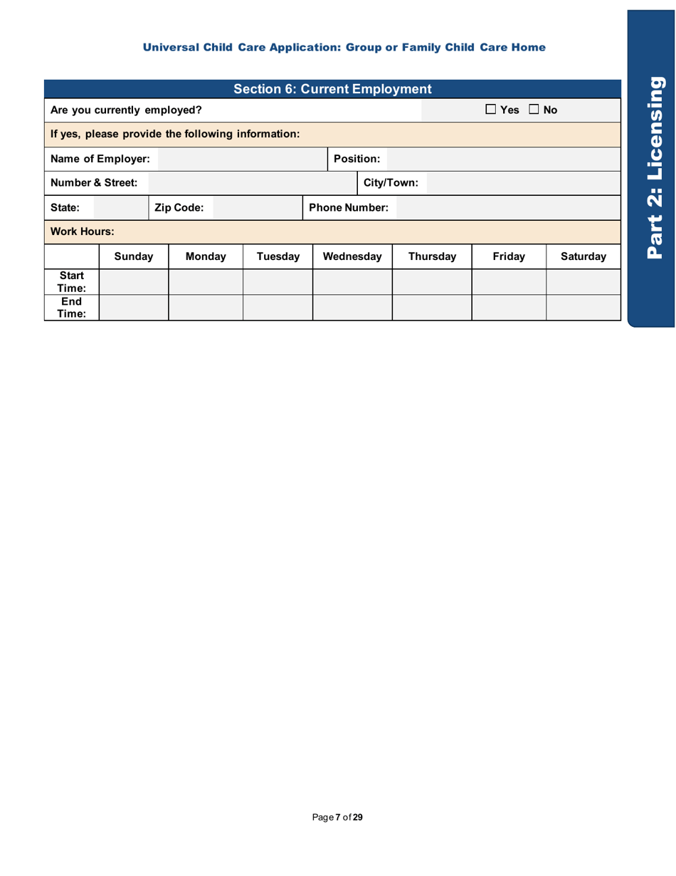 Universal Child Care Application: Group or Family Child Care Home - Rhode Island, Page 7