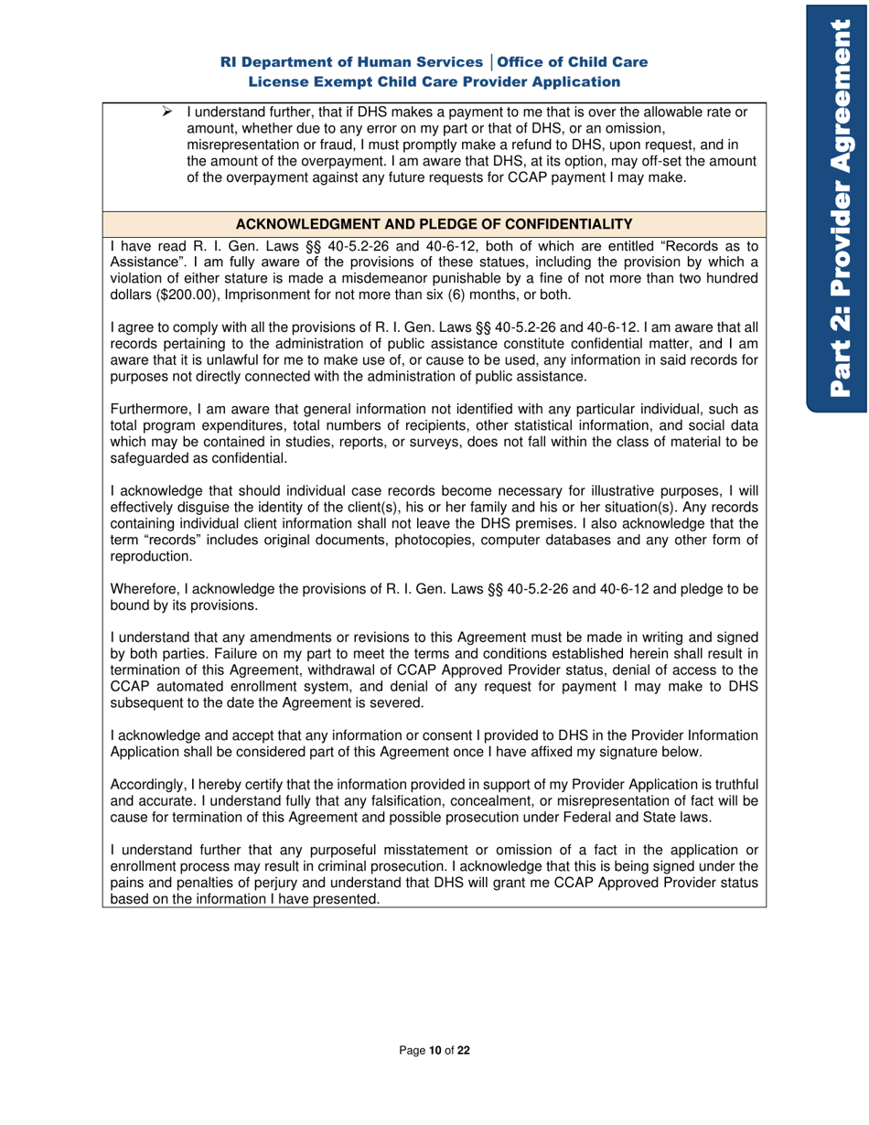 License Exempt Child Care Provider Application - Rhode Island, Page 10
