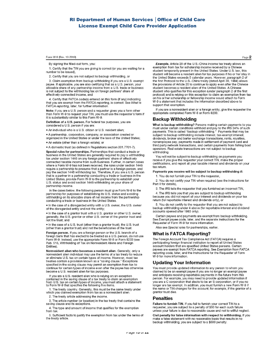 License Exempt Child Care Provider Application - Rhode Island, Page 13