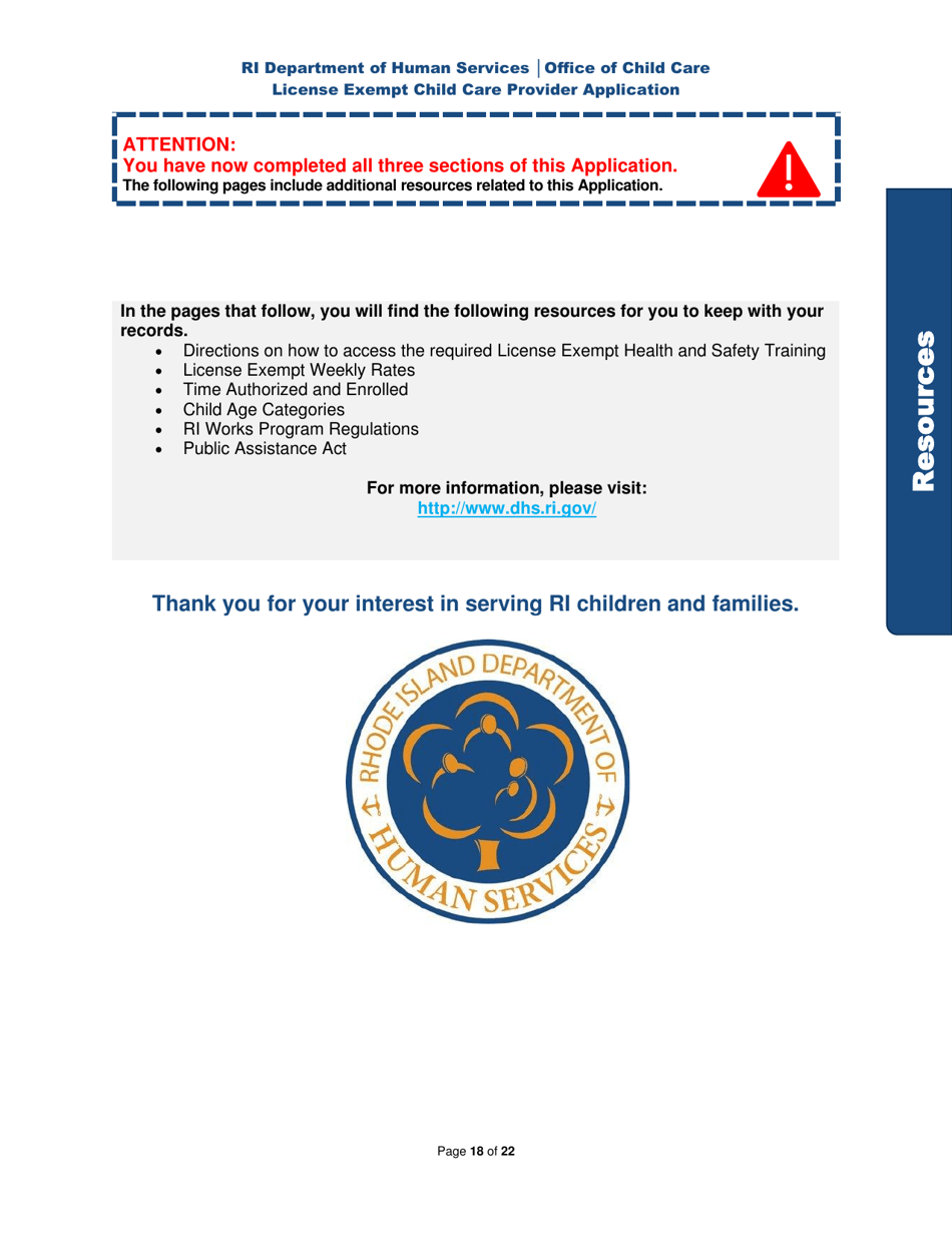 License Exempt Child Care Provider Application - Rhode Island, Page 18