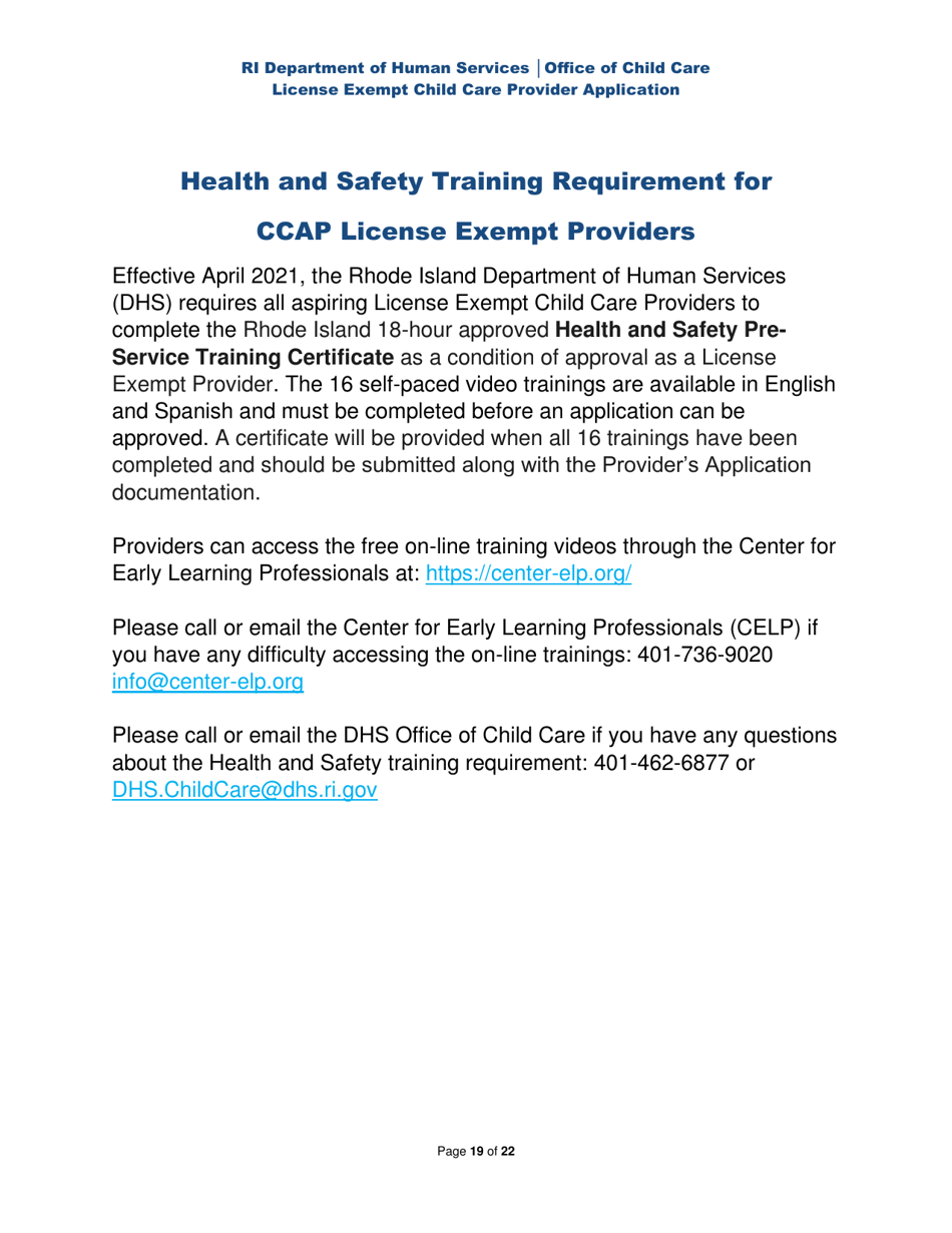 License Exempt Child Care Provider Application - Rhode Island, Page 19