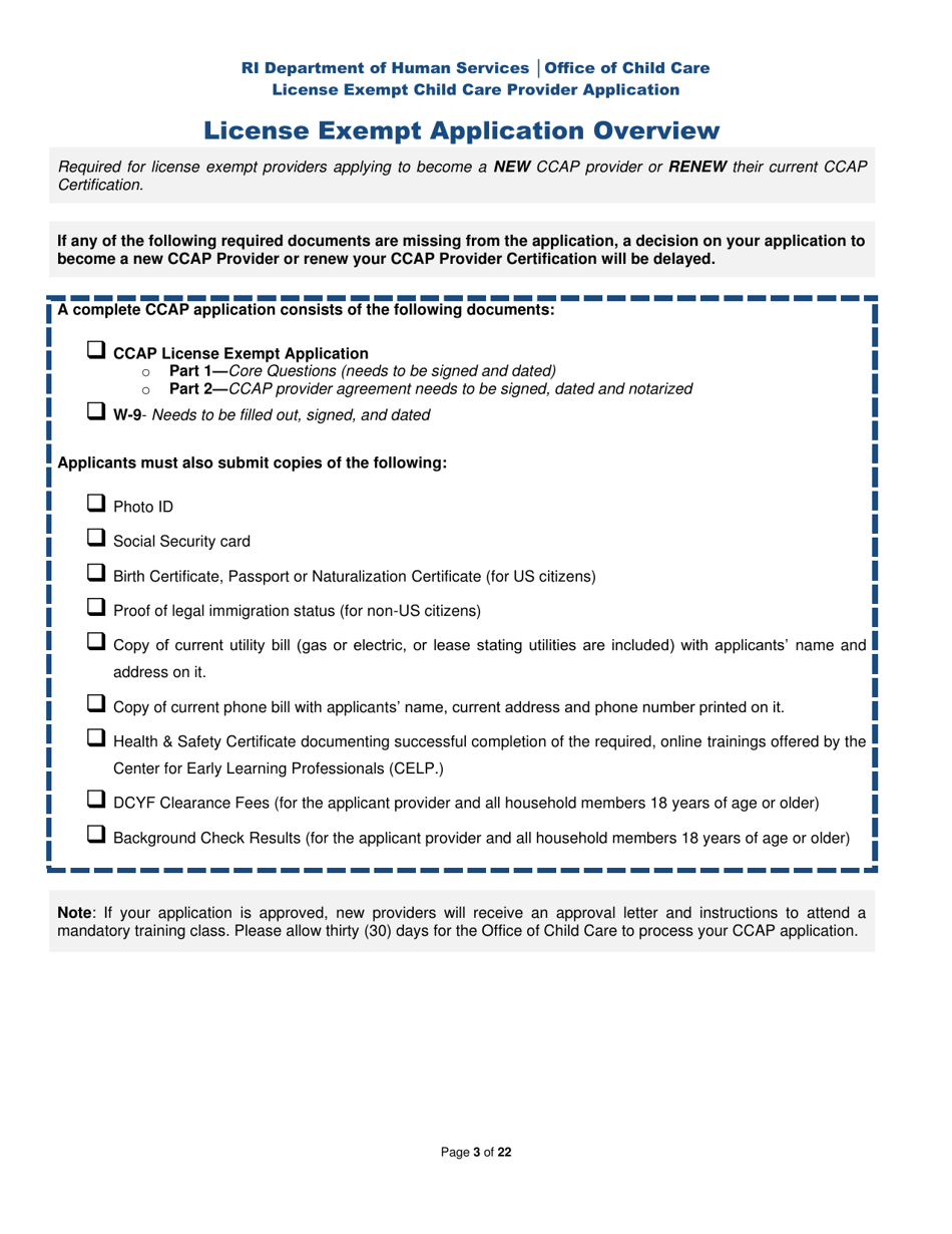 License Exempt Child Care Provider Application - Rhode Island, Page 3