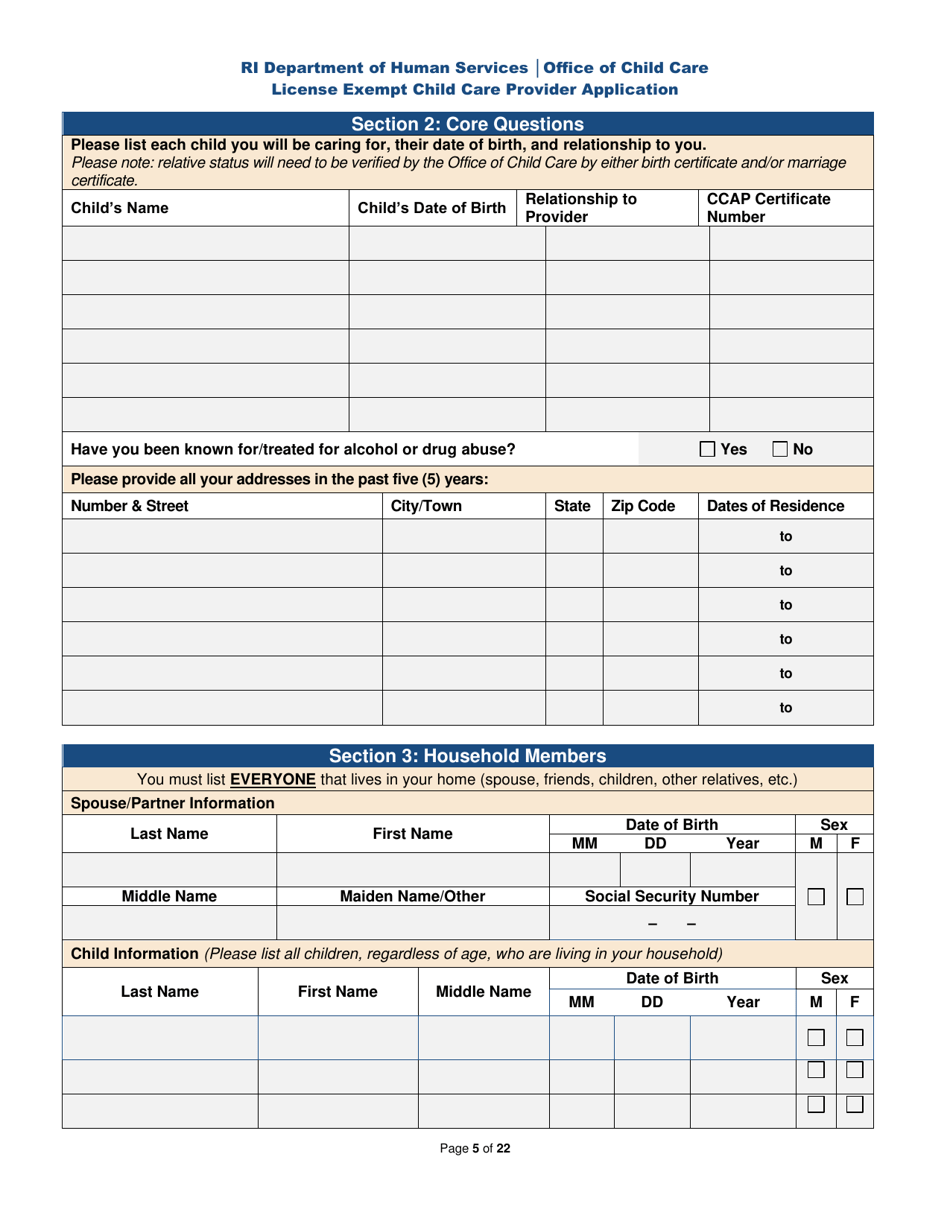 License Exempt Child Care Provider Application - Rhode Island, Page 5