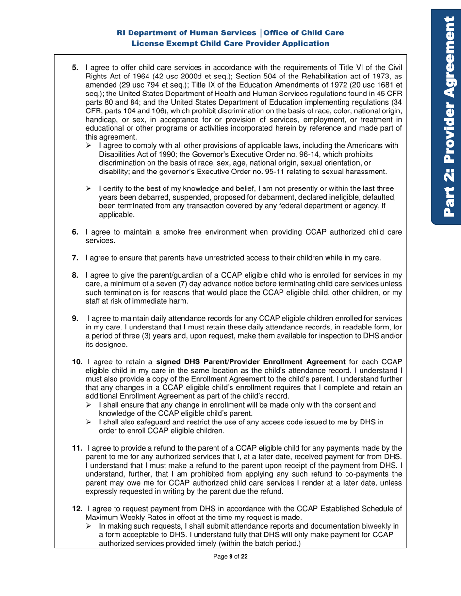 License Exempt Child Care Provider Application - Rhode Island, Page 9