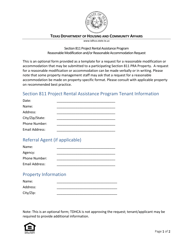 Document preview: Reasonable Modification and/or Reasonable Accommodation Request - Texas
