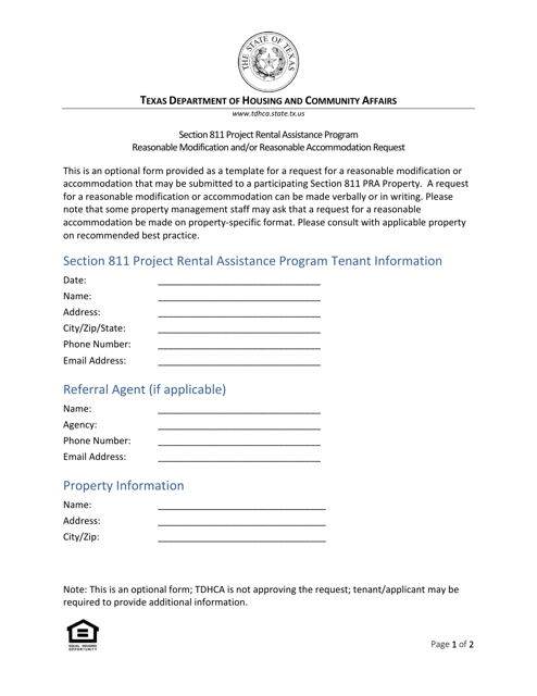 Reasonable Modification and / or Reasonable Accommodation Request - Texas Download Pdf