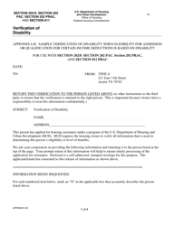 Form HUD-90102 Appendix 6-B Sample Verification of Disability - Section 202/8, Section 202 Pac, Section 202 Prac, and Section 811 Prac - Texas