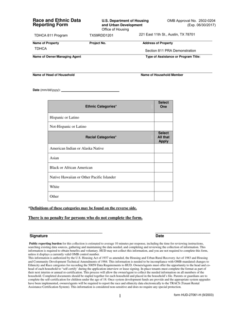 Form HUD-27061-H  Printable Pdf