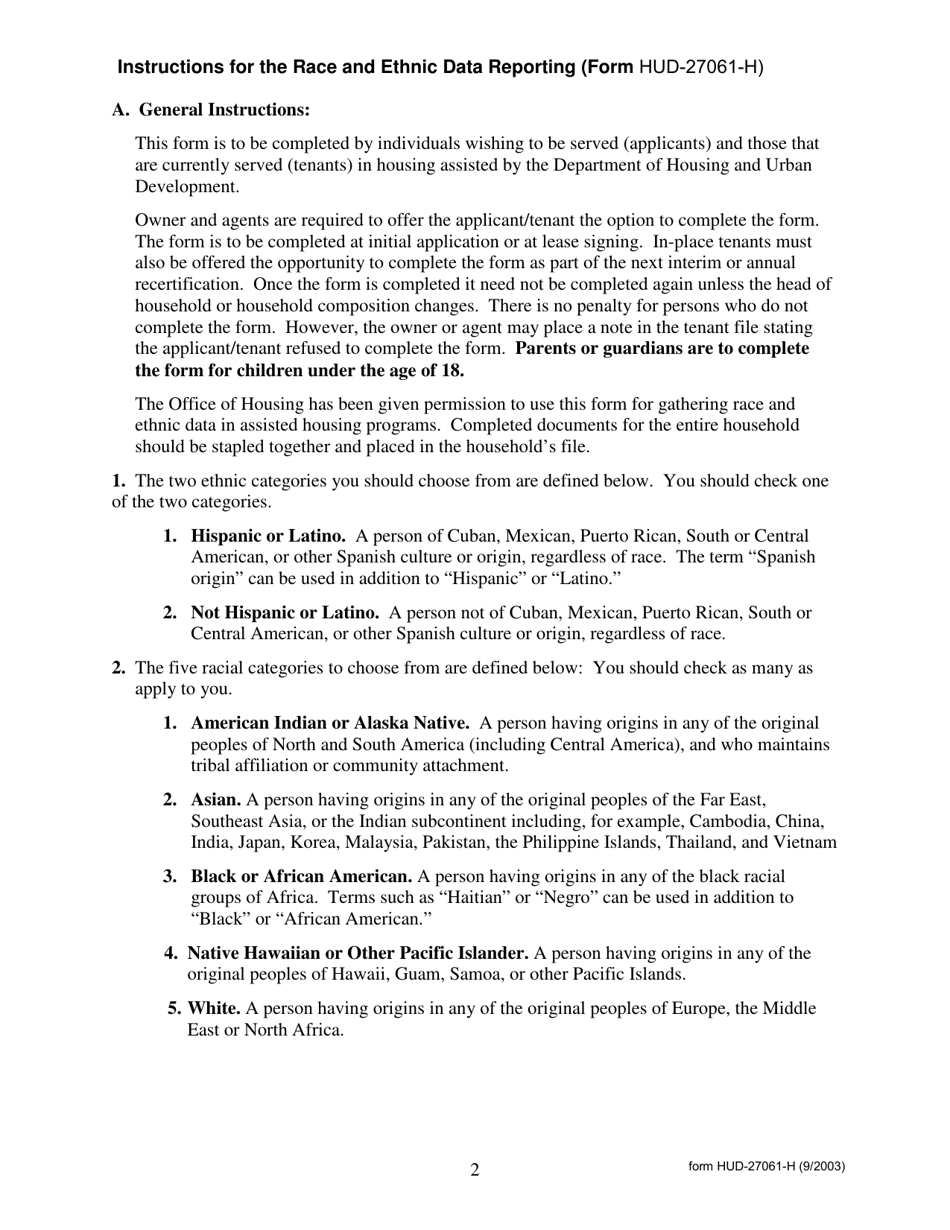 Form HUD-27061-H Race and Ethnic Data Reporting Form - Texas, Page 2