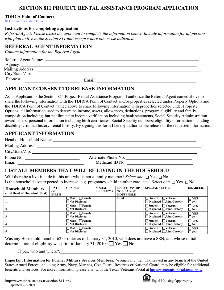 Section 811 Project Rental Assistance Program Application - Texas, Page 1