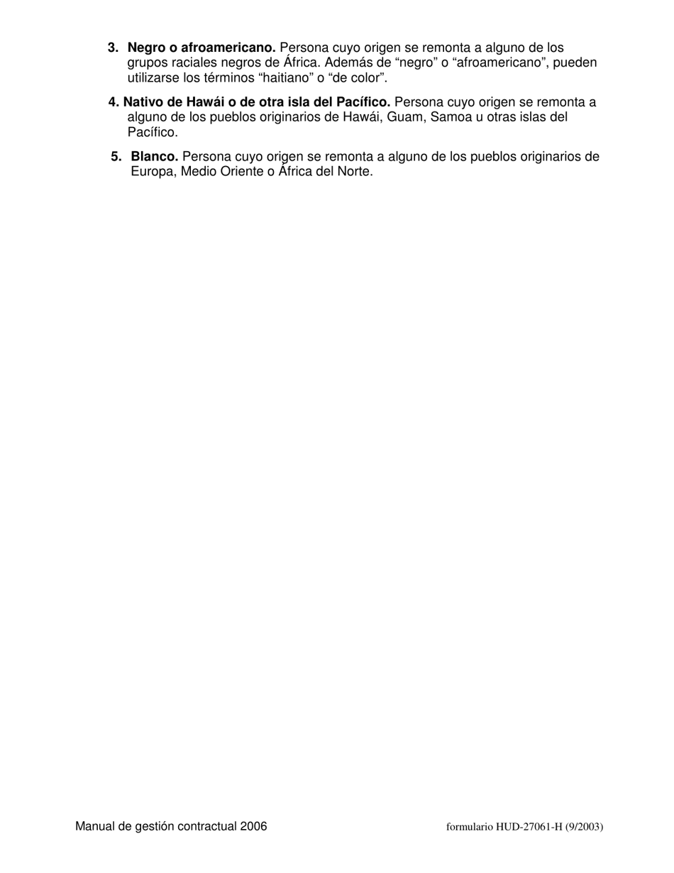 Formulario HUD-27061-H Formulario De Datos Racialesy Etnicos - Texas (Spanish), Page 3
