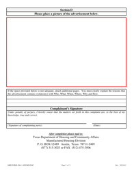 MHD Form 1004 Advertisement Complaint Form - Texas, Page 2