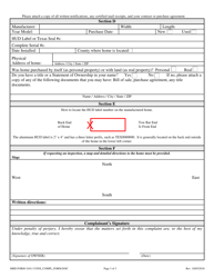 MHD Form 1010 Consumer Complaint Form - Texas, Page 3