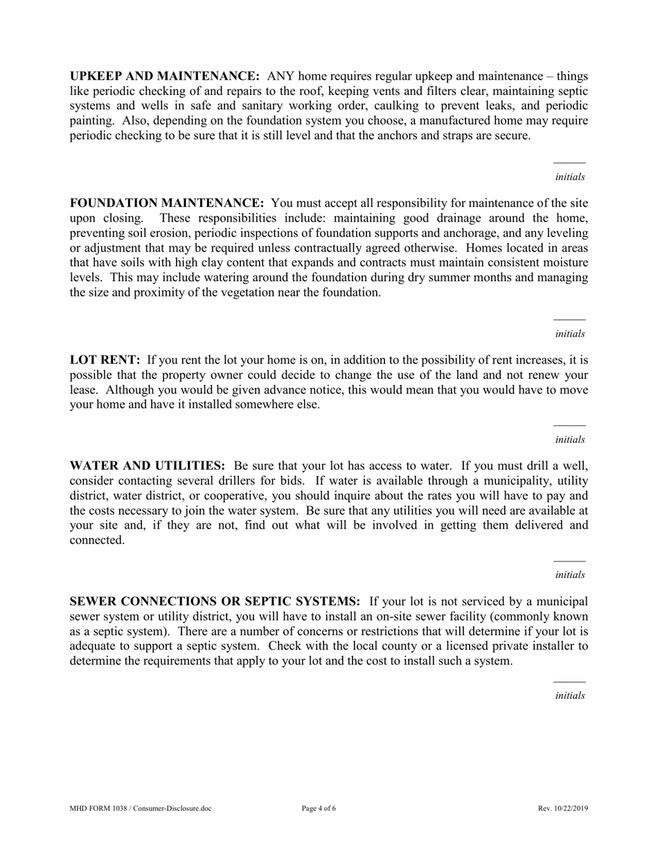 MHD Form 1038 Consumer Disclosure Statement - Texas, Page 4