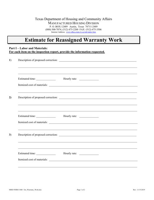 MHD Form 1048  Printable Pdf