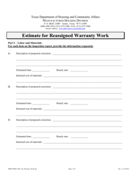 MHD Form 1048 Estimate for Reassigned Warranty Work - Texas