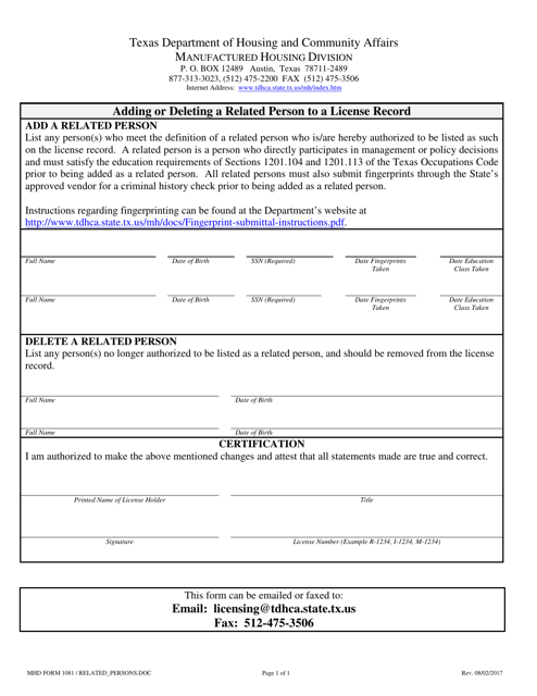 MHD Form 1081  Printable Pdf