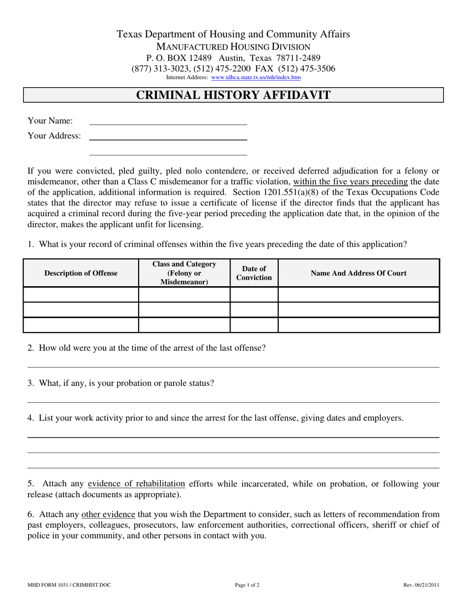 MHD Form 1031 Fill Out, Sign Online and Download Printable PDF, Texas Templateroller