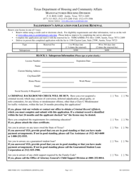 MHD Form 1052 Salesperson&#039;s Application for License Renewal - Texas