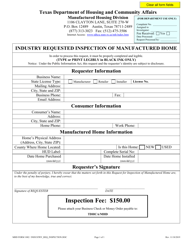 Document preview: MHD Form 1082 Industry Requested Inspection of Manufactured Home - Texas